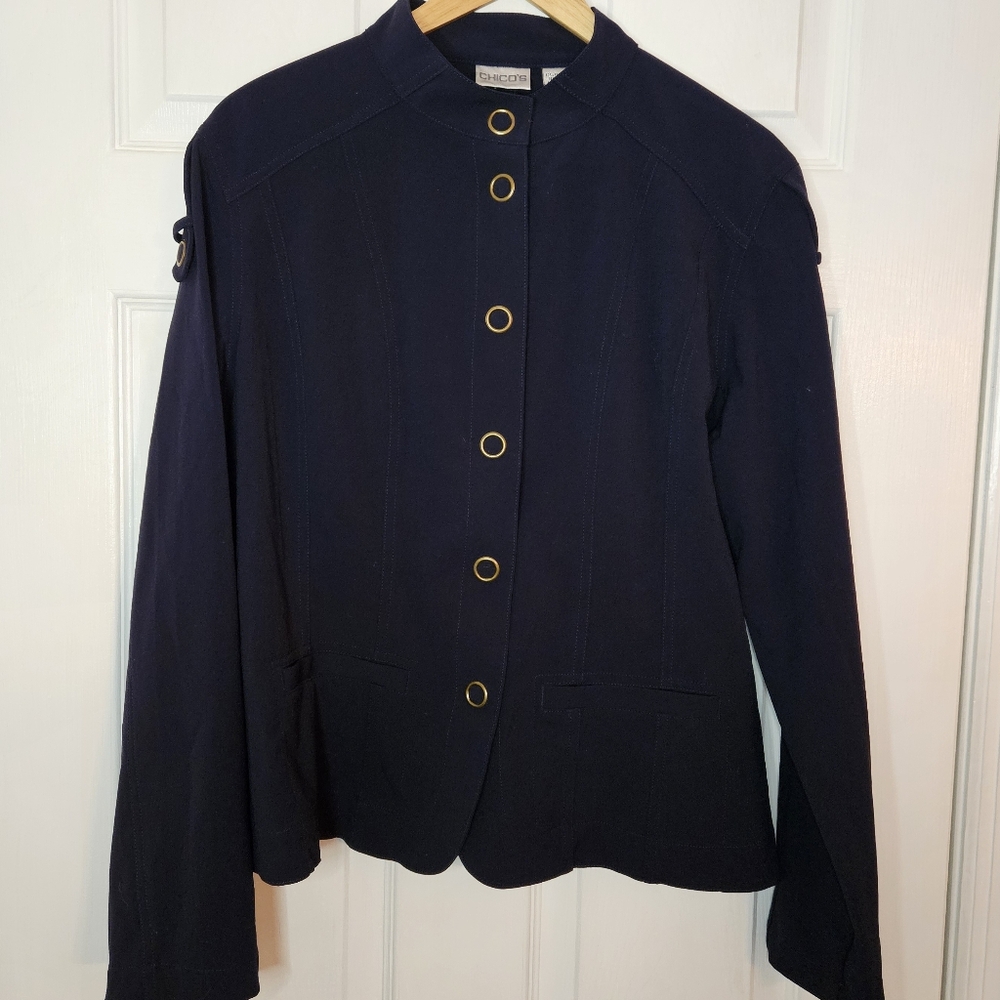 Chico's Navy Blue Jacket Blazer Sz 2 (Large)